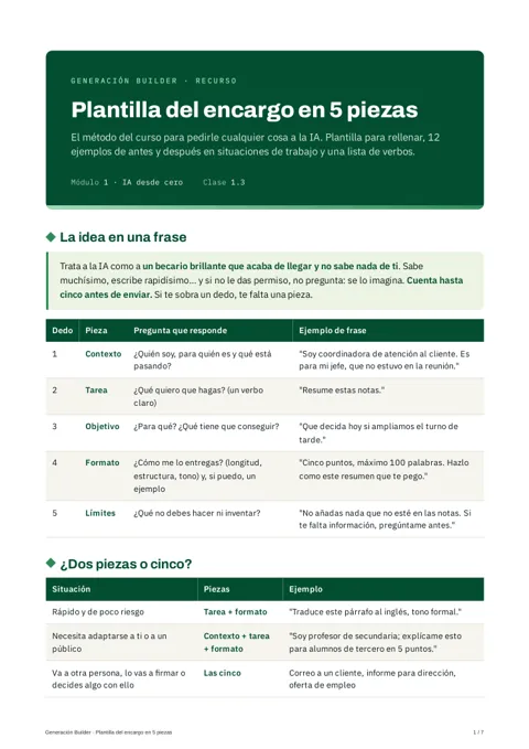 Primera página del recurso Plantilla del encargo en 5 piezas