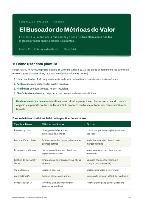 Primera página del recurso Buscador de métricas de valor