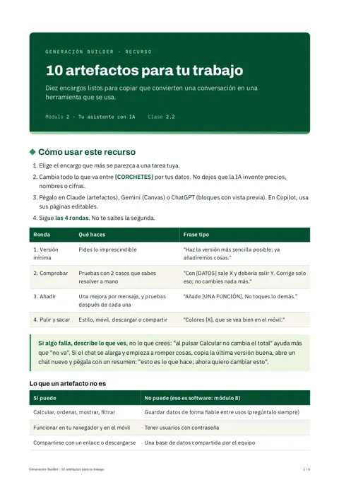 Primera página del recurso 10 artefactos para tu trabajo